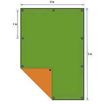 Illustration d'une bâche rectangulaire mesurant deux mètres sur trois mètres.