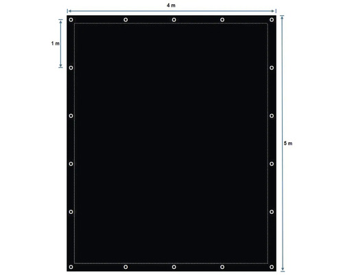 Schwarze Rechteckplane mit Ösen, Abmessungen vier mal fünf Meter