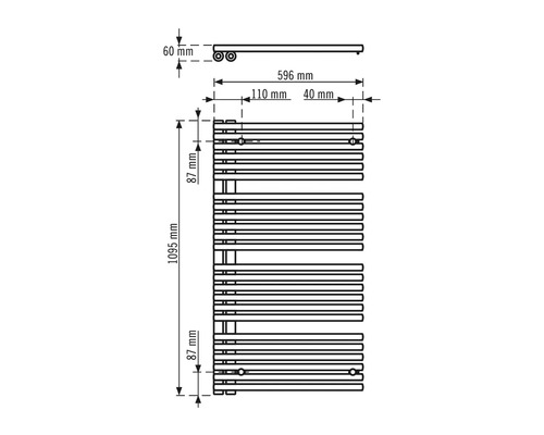 Schéma coté radiateur avec dimensions 1095 par 596 millimètres