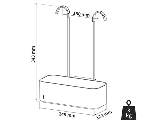 Abbildung eines Balkonkastens mit Maßangaben
