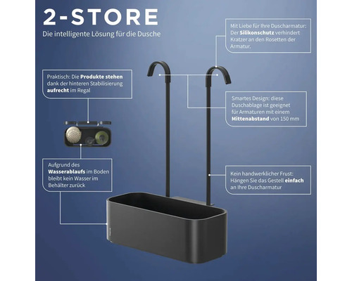 Schwarzes Duschregal zum Einhängen an der Duscharmatur
