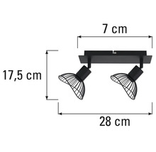 Dimensions d'un plafonnier noir avec deux spots