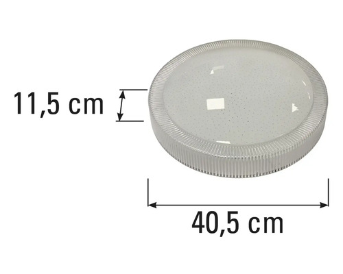 Plafonnier rond mesurant 40,5 cm sur 11,5 cm.