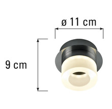 Dimensions d'un plafonnier : diamètre onze centimètres, hauteur neuf centimètres