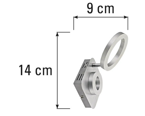 Abmessungen einer Wandleuchte: 14 cm Höhe und 9 cm Breite.