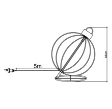 Dessin technique d'une boule de Noël de 65 centimètres de haut avec un câble de cinq mètres de long