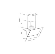 Technische Zeichnung einer Dunstabzugshaube mit Maßangaben