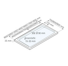 Dessin technique d'un receveur de douche avec indications de dimension