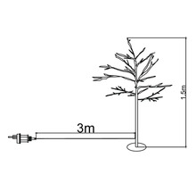 Schéma d'un arbre de Noël indiquant la hauteur et la longueur du câble