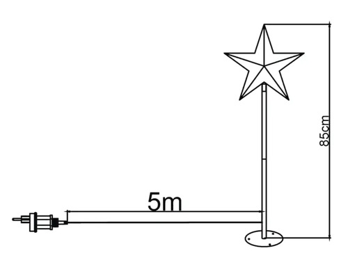 Technische Zeichnung einer Christbaumspitze mit einer Höhe von 85 cm und einer Kabellänge von 5 Metern