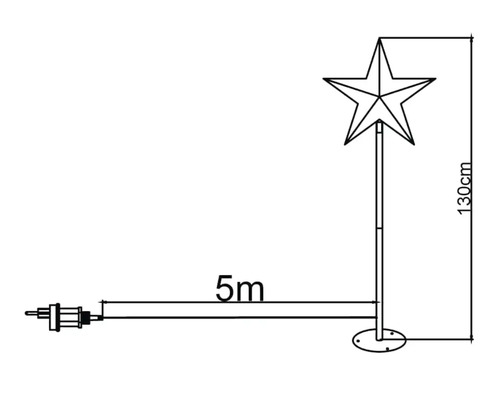 Abbildung einer 130 Zentimeter hohen Stern-Baumspitze mit einem fünf Meter langen Kabel
