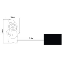 Abmessungen einer Pinguinleuchte: 35 cm Höhe, 18 cm Breite, 0,5 Meter Zuleitung
