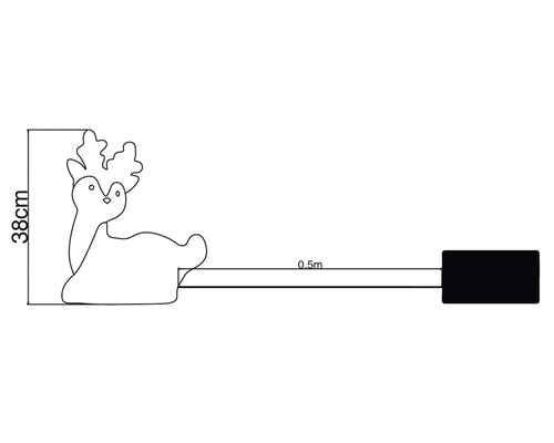 Croquis d'un renne d'une hauteur de 38 centimètres et d'un câble de 0,5 mètre