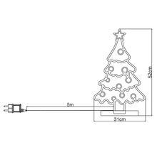 Dessin d'un arbre de Noël de 52 centimètres de haut avec un câble d'alimentation de 5 mètres de long et une prise