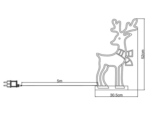 Dimensions d'une décoration de Noël renne avec câble d'alimentation et fiche