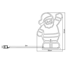 Dimensions de la figurine lumineuse du Père Noël : 51 cm de haut et 35 cm de large, longueur du câble 5 mètres