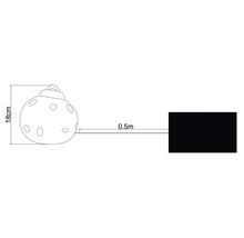 Darstellung einer Christbaumkugel mit einer Größe von 18 Zentimeter und einer Entfernung von 0,5 Meter zu einem schwarzen Objekt