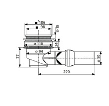 Dessin technique d'un siphon avec indications de dimensions.