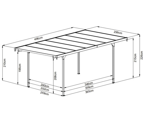Schéma technique d'un abri de voiture avec dimensions