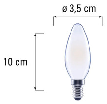 Lampe bougie avec des dimensions de 10 cm de longueur et 3,5 cm de diamètre