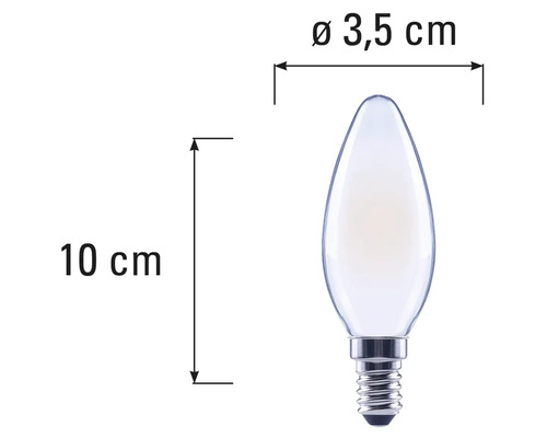 Lampe bougie avec des dimensions de 10 cm de longueur et 3,5 cm de diamètre