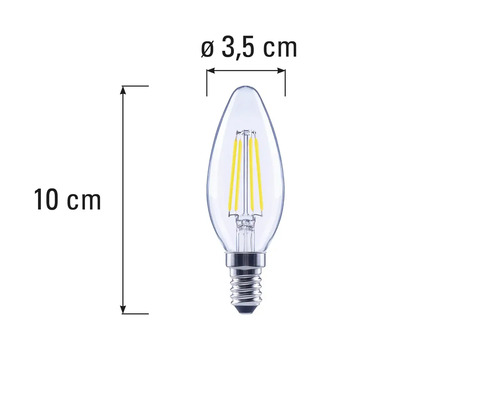Lampe LED claire en forme de goutte avec des dimensions de 10 sur 3,5 centimètres