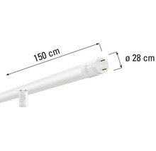 Lange, schlanke LED Röhre mit den Massen 150 mal 28 Zentimeter.