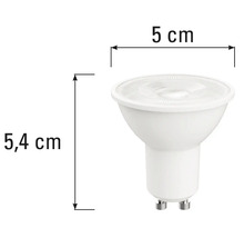 Lampe LED GU10 avec des dimensions de 5,4 cm de hauteur et 5 cm de largeur
