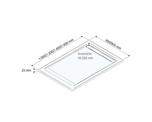 Dessin technique d'un receveur de douche avec dimensions