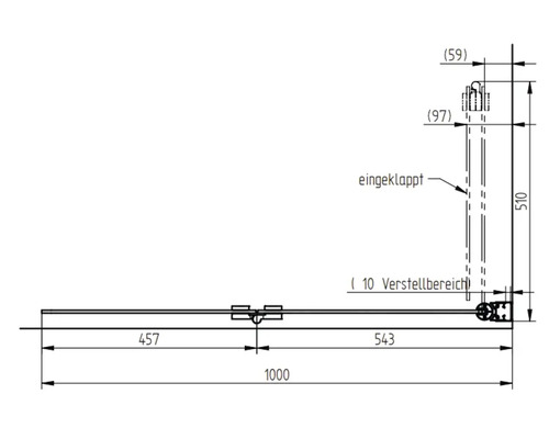 Technische Zeichnung eines Duschabtrennungsprofils mit Maßangaben.