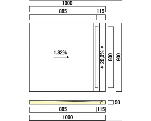 Dessin technique d'un élément de construction avec indications de dimensions
