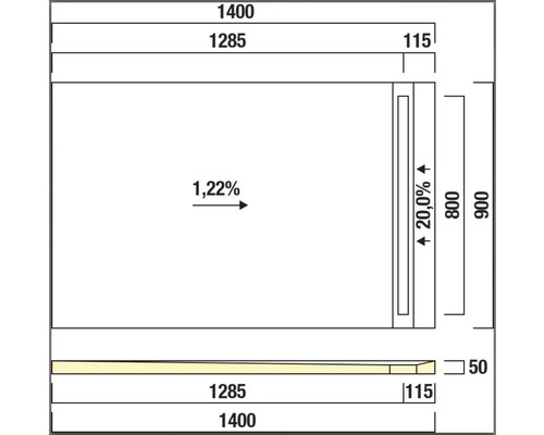 Technische Zeichnung mit Massangaben