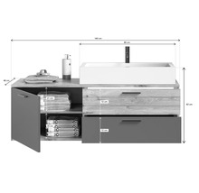 Meuble sous-lavabo avec tiroirs, compartiment d'armoire et dimensions