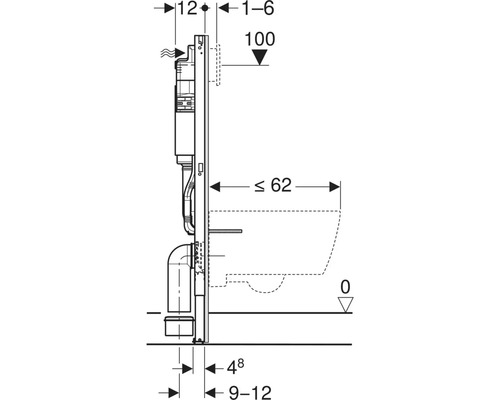 Dessin technique d'un système d'installation sanitaire avec indications de dimensions