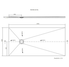 Schéma technique d'un receveur de douche avec dimensions.