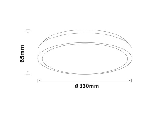 Dessin technique d'un plafonnier avec des dimensions de 65 mm de hauteur et 330 mm de diamètre.