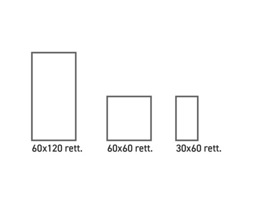 Représentation de différentes tailles de carreaux: 60x120, 60x60 et 30x60