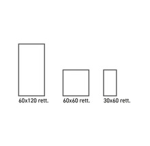Illustration de différentes tailles de carreaux : 60 x 120, 60 x 60 et 30 x 60