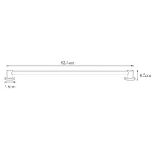 Dessin technique d'une barre porte-serviettes avec les dimensions suivantes : 82,5 cm de longueur, 4,5 cm de hauteur et 3,8 cm de profondeur.
