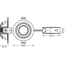 Technische Zeichnung einer Einbauleuchte mit Maßangaben