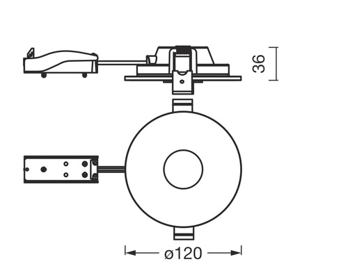 Technische Zeichnung einer Leuchte mit Maßangaben