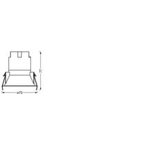 Technische Zeichnung einer Einbauleuchte mit den Maßen 77 mm Höhe und 70 mm Durchmesser