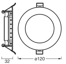 Technische Zeichnung einer runden Einbauleuchte mit den Maßen 32 und 120 Millimeter.