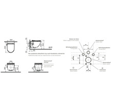 Technische Zeichnung eines WCs mit Maßangaben für Installation