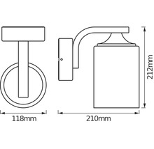 Dessin technique d'une applique murale avec des dimensions de 212 mm de hauteur et 210 mm de profondeur.