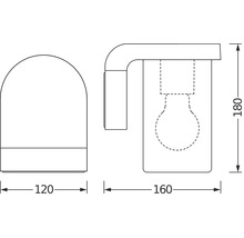 Dessin technique d'un luminaire d'extérieur avec les dimensions 120 x 160 x 180 mm