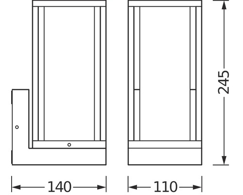 Technische Zeichnung eines Spiegelschranks mit Maßangaben