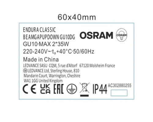 Produktetikett mit Informationen zu Endura Classic und Osram