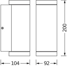 Technische Zeichnung einer Wandleuchte mit Abmessungen