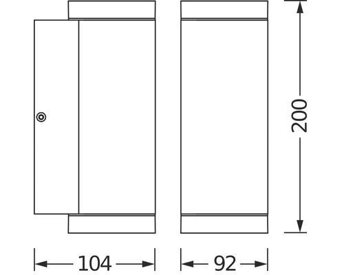 Technische Zeichnung einer Wandleuchte mit Abmessungen